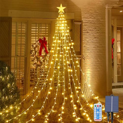 Acxilexy Christbaumbeleuchtung mit Sterne, 2M*9 198 LEDs Tannenbaum Lichterketten,Wasserdicht USB Weihnachtsbaum Lichterketten mit 8 Modi für Weihnachtsbaum, Fenster, Garten Dekor