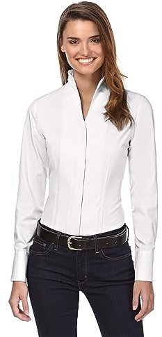 Vincenzo Boretti Camicia-Blusa Donna Elegante, Colletto Alto, Manica-Lunga, in Tinta Unita, Facile da Stirare, Taglio Abbastanza Aderente/Modern-Fit Bianco 44