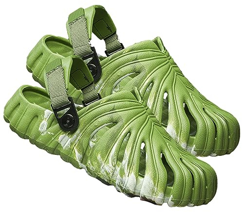 BDUBZ Monstera Pantoufles Couleur Contraste EVA Semelle Épaisse Antidérapant Séchage Rapide Diapositives Femmes Hommes Mousse À Mémoire Léger Sandales De Plage,Vert Avec Sangle Arrière,38
