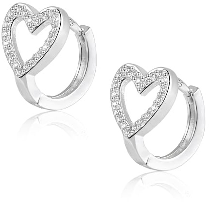 Pendientes de aro de plata 925 con forma de corazón para mujer, chapados en oro de 14 quilates, pendientes de corazón con diamantes de imitación, circonitas de plata 925, aros gruesos y ligeros,