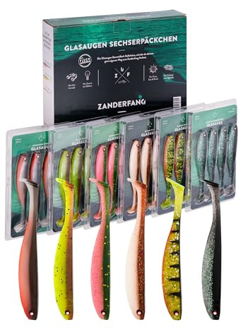 Zanderfang Gummifisch Set Glasaugen – Gummifische für Zander, Hecht, Barsch | 6 fängige Farben • 4 Größen • weiche robuste Gummimischung • natürlicher Lauf für Zander, Hecht & Barsch