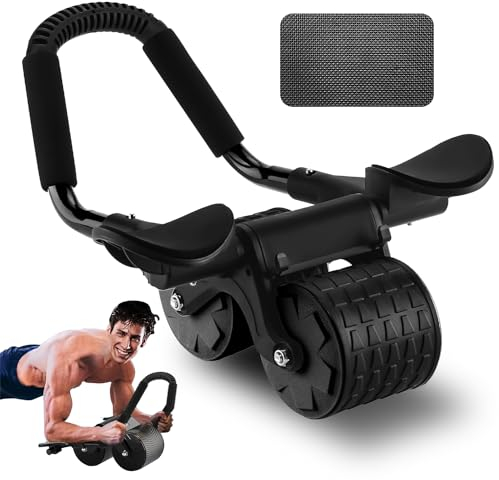 Auto Rebound Bauchroller, Ab Roller Wheel Bauchtrainer mit Ellbogenunterstützung, Rebound Bauchrad mit Kniematte für Männer und Frauen, Bauchmuskeltraining Doppelrädern Stabiler