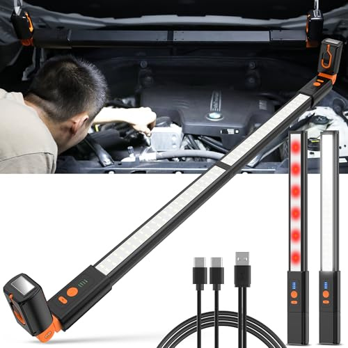 YiaMia Detachable LED Work Light Rechargeable, Aluminum Panel Long Underhood Work Light, 6000mAh Hood Light Bar with Magnetic and Hooks, Cordless Bright Work Lamp for Car Repairing Garage Workshop