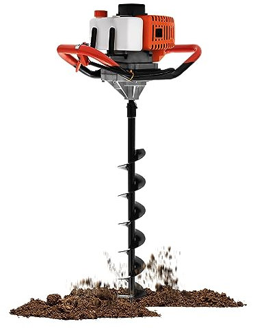 Petrol Earth Auger with 3 Drill Bits (4, 6, 8) - 52CC 2 Stroke Fence Post Hole Borer Ground Hole Borrer Digger Garden Earth Borer Post Hole Digger Borer for Earth Burrowing/Drilling