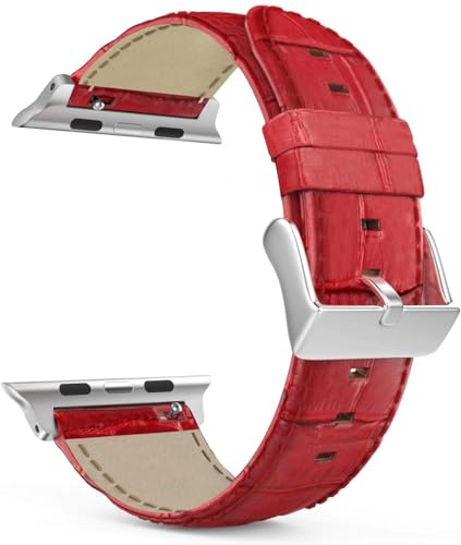 MaKTech Lederriemen Krokodilmusterband Kompatibel mit Apple Watch Serie 11/10/9/8/7,Ultra 3/2/1,SE 3/2/1 [2025] (46mm/45mm/44mm/49mm,A-Rot)