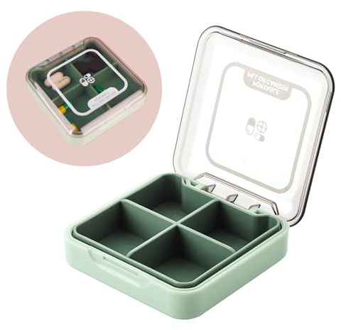 iLamvie Scatola per pillole, Portapillole Settimanale con 4 Scomparti, Portatile, Design Semplice Aperto (Verde)