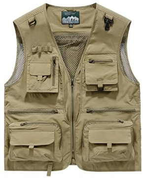 Perbai Womens Summer Lightweight Outdoor Fishing Work Safari Photo Cargo Vest Waistcoat with Pockets(Khaki-XS)