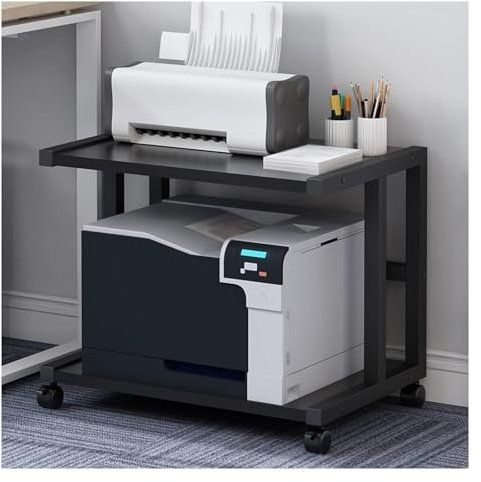 DRMEE Druckertisch 2-stufiger Rollender Druckerständer, Mobiler Druckertisch, Arbeitswagen Mit Rädern Für Das Home Office Druckerständer Drucker Regal(Black)