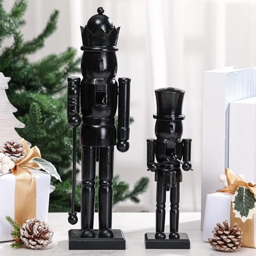 Nussknacker-Ornamente, 38,1 cm, 25,4 cm, traditionelle schwarze Nussknacker-Figuren, Nussknacker, Weihnachtsdekoration, Nussknacker, Soldat, festliches Sammlerstück, Geschenk für Tisch, Kamin, Zuhause | Neutrale Nussknacker-Figuren, Weihnachtsdekoration, Soldat, festliches Sammlerstück, Geschenk, für Tisch, Kamin, Regal