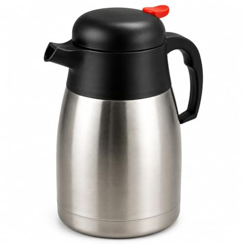 1.5L Stainless Steel Vacuum Flask Jug – Double Wall Insulated Thermal Carafe for Tea, Coffee & Hot Drinks – Push Button Pouring Dispenser – Keeps Drinks Hot or Cold for Home, Office & Catering Sucasa