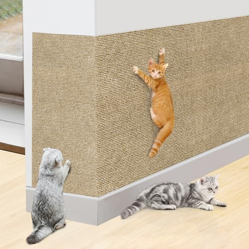 Risipu Cat Scratching Mat, Self-Adhesive, Vertical Wall-Mounted, Anti-Scratch Protector, 30x100cm, Khaki