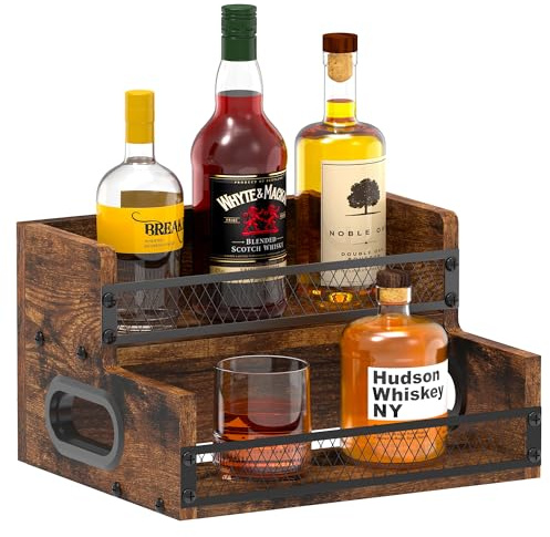 Espositore per bottiglie di liquori, scaffale per sciroppo di caffè, organizer a 2 ripiani per liquori e vino, mini scaffale per 8 bottiglie, per liquori e whisky, organizer per stazioni di caffè