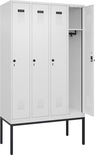 C + P Möbelsysteme C+P | Spind Evolo Plus | 4 Abteile | verkehrsweiß | B 1200 mm | mit schmalen Füßen | Drehriegel