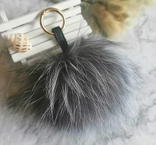 XDMING 12cm Flauschigen Fell Ball Pompom 14 Farben Echtes Fell Schlüsselanhänger Metall Ring Anhänger Tasche Charme