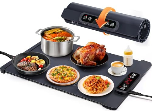 AUTOPkio Electric Warming Tray, Roll Up Food Warming Mat 300W with 5 TEM Modes, 4 Timers, Child-Lock, Auto-Off to Keep Food Warm for Buffets Server Party Thawing Gatherings