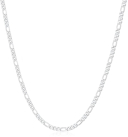 Esrael Silberkette Herren Damen Silber Kette Herren 3mm Figaro Halskette Edelstahl Kette für Männer Frauen Schmuck Geschenke 16Zoll