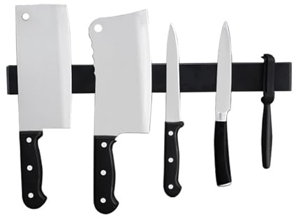 Braozaiw Porte-couteaux magnétique, sans couteaux, en acier inoxydable, accès facile et rangement dans la cuisine, support magnétique pour couteaux mural (noir, 16 pieds / 40 centimètres)