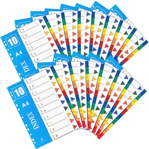 1-10 Teilige Akten-Trennblätter A4 【15 Stück】 A4 Ordner-Trennblätter aus Kunststoff für Ringbücher mit 11 Löchern, mehrfarbige Akten-Trennblätter für Hebelbogen, Mehrzweck-Registerblätter für Schule