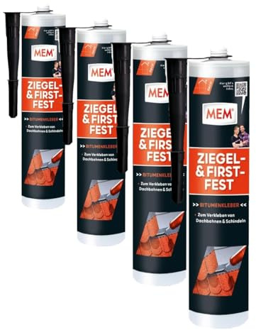MEM Ziegel- und Firstfest, Lösemittelfreier Bitumenkaltklebestoff, Besonders hohe Klebkraft, Für Schindeln und Bitumen-Dachbahnen, Dunkelbraun, 445 g (Packung mit 4)