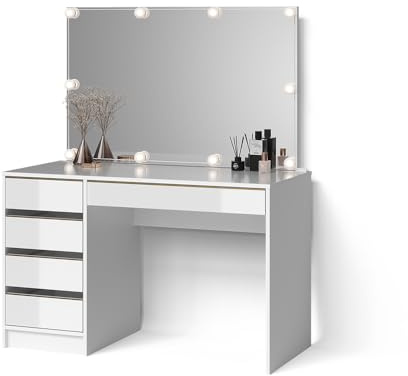 Livinity Schminktisch Imola, Weiß/Gold, 120 cm | mit LED Beleuchtung