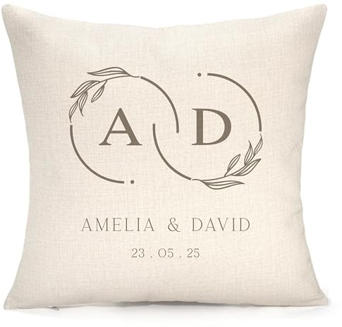 Personalised Cushion Monogram Couple, Wedding Gift | Lovely Gift | Couple Cushion | Customised With Any Names & Date | Present, Family Gift | Pillow/Cushion