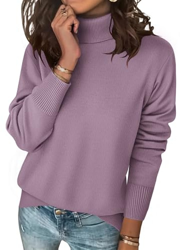 Zeagoo Women's Turtleneck Sweater Long Sleeve Spilt Hem Casual Knit Pullover Chunky Fall Winter Jumper Top 2026 Purple