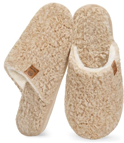 Misolin Pantofole Donna Uomo Invernali Ciabatte Pelose Peluche Casa Autunno Memoria Schiuma Fluffy Calde Comode Antiscivolo Interno Esterno, Cachi 40.5/42 EU=CN 290mm