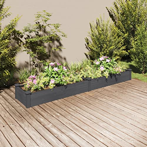 HaoChrymec Jardinera de Madera Maciza de Abeto con Inserto, 240x45x25 cm, Bancal Elevado, Espacio Amplio, Floreiras Exterior, Jardineras Exterior Balcon, Huerto Urbano, Color Gris