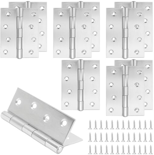 HONYUET 10 Pack 4 Inch Stainless Steel Door Hinges, 100 x 75mm Ball Bearing Butt Hinges with Screws for Internal, Silver
