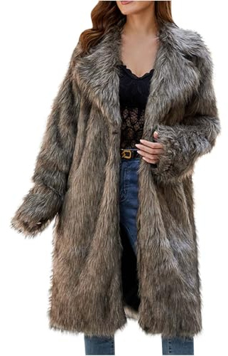 ANHATUIV Women's Long Lapel Faux fur Jacket Shaggy Coat Warm Outerwear Cardigan Oversized Windbreak Jacket Long Sleeve Big Turn Collar Trench Coats Plus Size Winter Furry