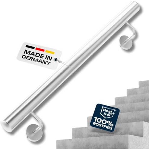 Buchetmann2 Handlauf Edelstahl Ø 33,7 mm, Markenhandläufe, für Außen- & Innenbereich, Wandhandlauf Brüstung Geländer, 4 verschiedene Varianten