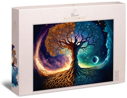Ulmer Puzzleschmiede - Puzzle da 2000 pezzi Albero del mondo – motivo magico e cupo di Yggdrasil – mitologia nordica – Puzzle premium per adulti