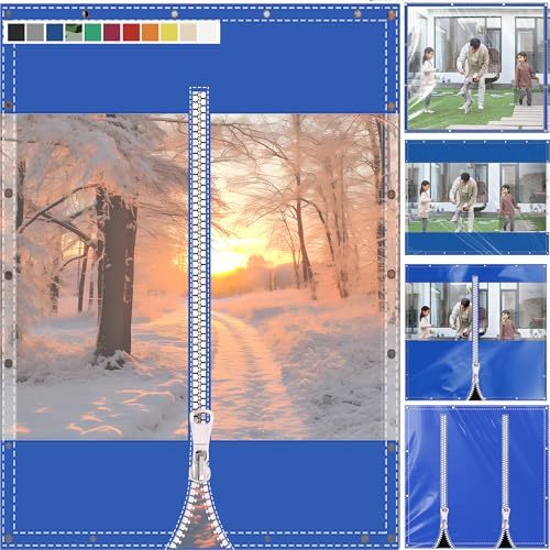 SDLLG Plane Transparent mit Ösen 0.5mm aus PVC Gartenplane (420g/㎡-600g/㎡) | Außenvorhang Terrasseplane Wasserdichter Pavillonplane mit Reißverschluss Winter Regenschutzplane Anpassbar (12 Farben)