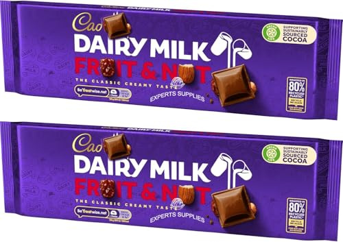 Dairy Milk Fruit and Nut Chocolate XL Block 280g, Pack of 2, Milk Chocolate With Fruit and Nuts Perfect for Sharing