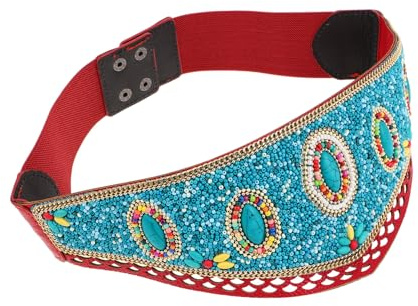 IMIKEYA Cinturón De Estilo Étnico Bohemio Con Cuentas Para Mujer De Moda Con Flores Turquesas Cinturón Elástico Para Viajes Vestidos y Fotografías