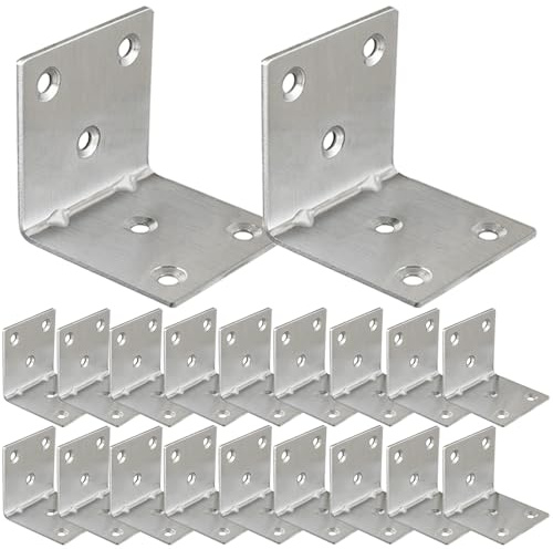 YUMYWBL 20 Pcs Metal L Brackets 1.5x1.5x1.5 Heavy Duty Corner Brace for Wood, Metal Right Angle Bracket 2 Inch 50 MM Wide 90 Degree Corner Bracket Furniture Wooden Frame Bed Bookshelf