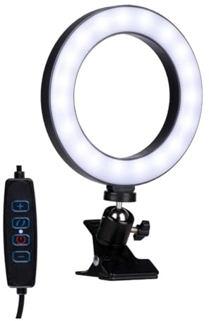 Grundig Lampada ad anello con diametro di 15,6 cm - Luce ad anello con morsetto da tavolo - Selfie Ring Light con 48 LED, 3 modalità di illuminazione e 10 livelli di luminosità - Alimentazione USB