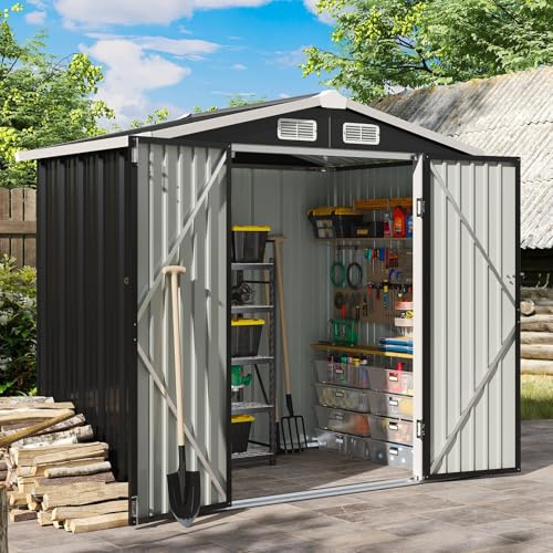 Gerätehaus Metall 200x188x123cm Geräteschuppen mit Fundamentrahmen Schwarz | Wetterfestes 6x4 FT Gerätehaus Metall mit Fundamentrahmen für die sichere & ordentliche Gartenaufbewahrung