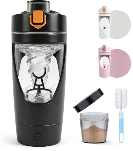 Eiweiß Shaker Elektrisch, Shaker Proteinshake mit Pulverfach 650ML, Tritan | Elektrischer Shaker für Potein Pulver und Milchshake, USB-C aufladbar, Auslaufsicher, BPA-frei, Schwarz