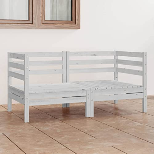 Kaloriko 2-Sitzer-Gartensofa Weiß, Massivholz Kiefer, Modulares Outdoor Möbel, Terrassenmöbel Set, Robuste Gartenlounge, Witterungsbeständig
