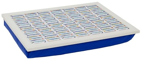 Blue Sardines Lap Tray with Bean Bag Cushion, 43x32cm Large Nautical Cushioned Laptray for Eating, Padded Lap Board