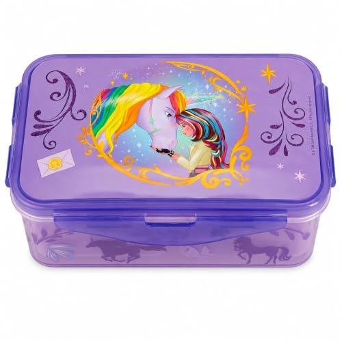 Unicorn Academy lunchlåda för barn – matlåda med fack och klämlås, Bento snackslåda av plast – matlåda för dagis, skola och på språng, robust och lätt att öppna