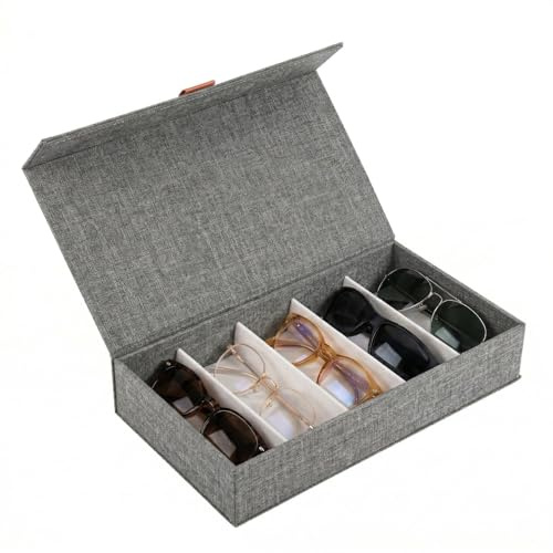 CaitongX Premium Brillenaufbewahrungsbox 5 Fächer –Oxford-Gewebe, Deckel mit Magnetverschluss, für Sonnenbrillen, Lesebrillen, Brillenorganizer 30x17x6 cm