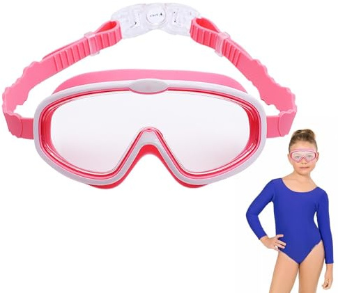 szaluyk Simglasögon för barn – stor ramdesign | anti-dimma dykglasögon | HD vidsynthet vattentät för flickor tonåringar silikon simmask med UV-skydd för pool simning träning