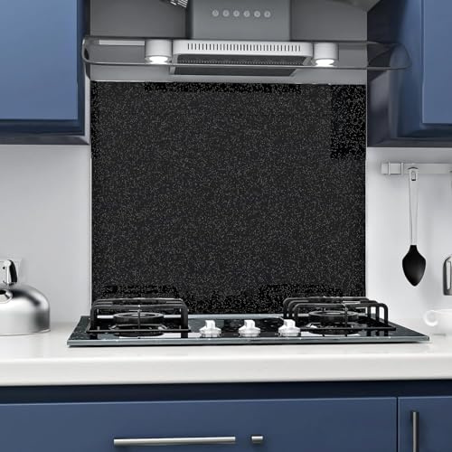 BELOFAY 60x70cm Black Sparkle Tempered Glass Splashback for Kitchen | 6mm Toughened Glass Heat Resistant Splashbacks for Cookers