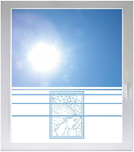 INDIGOS UG Sichtschutzfolie Glasdekorfolie Fensterfolie mit Motiv satiniert Blickdicht - d134 wunderschönes Ornament mit hübsche Frau - 1200 mm Länge - 500 mm Höhe Streifen