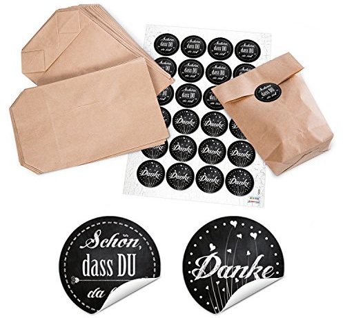 Logbuch-Verlag 12 Schön dass Du da bist + 12 DANKE schwarz-weiß 24 Geschenktüten Hochzeit Geburtstag Mitgebsel Fest 14 x 22 x 5,5 cm