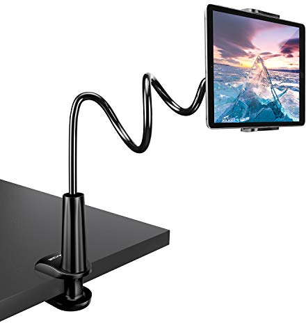 TRYONE Schwanenhals Tablet Halterung, Tablet Halter – Flexibler Verstellbarer Arm im Bett für Ipad/Handy/Switch/Samsung Galaxy Tabs/Kindle Fire HD usw, 76cm Gesamtlänge (Schwarz)