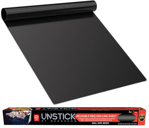 Unstick Premium-Grillmatte, antihaftbeschichtet, wiederverwendbar für gesünderes, professionelles Grillen und Reinigen; widersteht bis zu 500 °C, ungiftig, 38.1x48.3 cm, 1 Stück