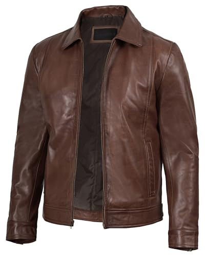 fjackets Veste en cuir d'agneau véritable pour homme — Col chemise style motard style moto toute l'année